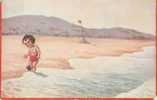Drawn children comic crab humor postcard 1923