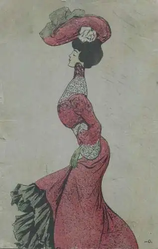 Art nouveau fancy drawn woman artist vintage postcard