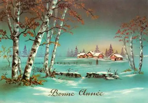 Holiday postcard Bonne Annee 1975
