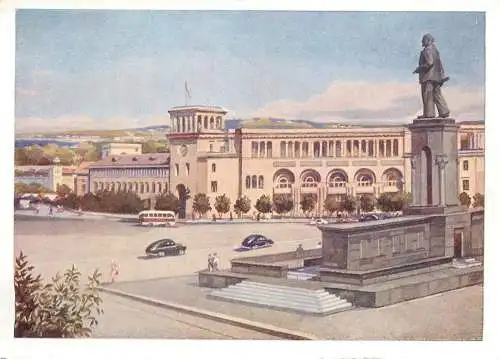 Armenia Erevan palace and Lenin statue
