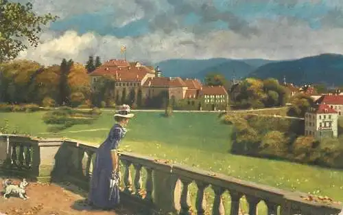 Baden-Baden Schloss 1913 Kunstler Postkarte