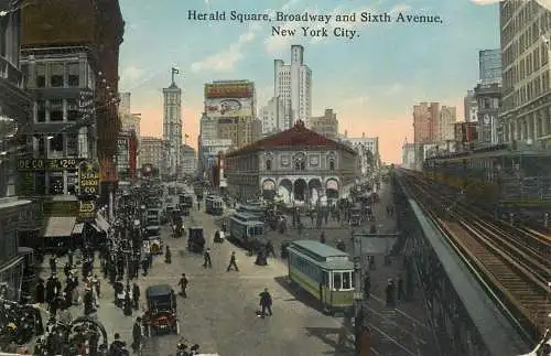 United States Herald Square, Broadway and Sixth Avenue, New York City 1914 tramways