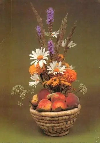 Flower postcard fruits and flower basket Hungary