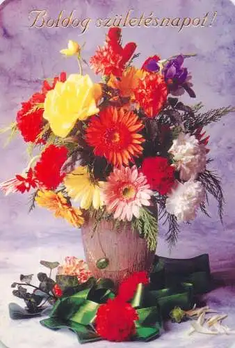 Flower postcard bouquet vase Hungary Boldog szuketesnapot