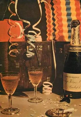 Holiday postcard New Year champagne Hungary