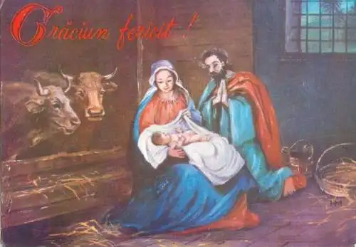 Easter postcard Christmas scene Romania Craciun fericit
