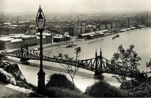 Hungary Budapest Szabadsag bridge & cityscape