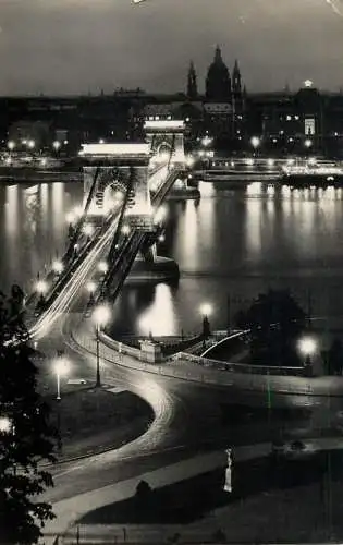 Hungary Budapest Chain Bridge illuminated cityscape