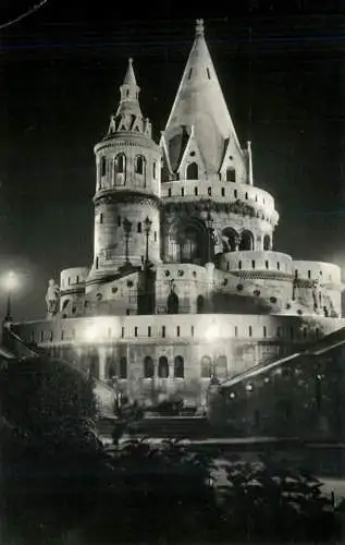Hungary Budapest Fisher's Bastion illuminated aspect