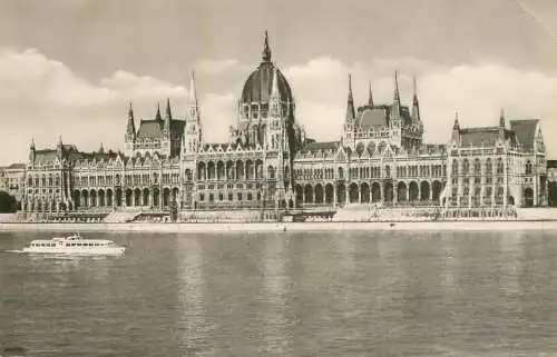 Hungary Budapest Parliament view from across Danube & sailing vessel
