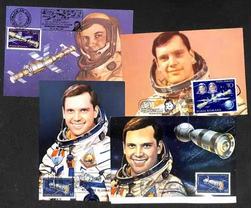 Romania cosmonaut Dumitru Prunariu 1981 Soviet-Romanian crewed Soyuz 40 spaceflight lot of 4 maxi cards