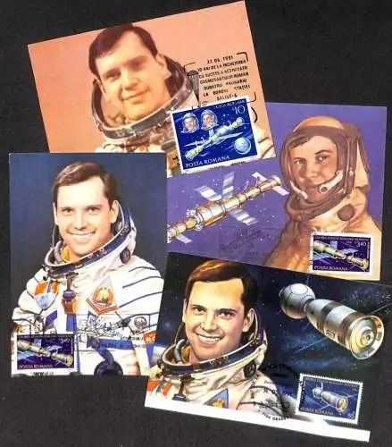 Romania cosmonaut Dumitru Prunariu 1981 Soviet-Romanian crewed Soyuz 40 spaceflight lot of 4 maxi cards