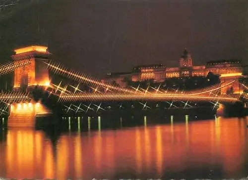Hungary Budapest chain bridge with Buda castle
