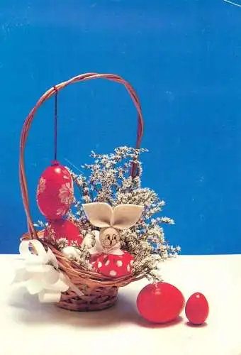 Easter scene postcard Kellemes husveti unnepeket egg basket