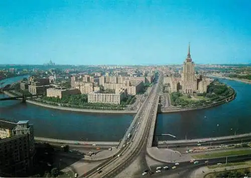 Russia Moscow river bridge and Hotel
