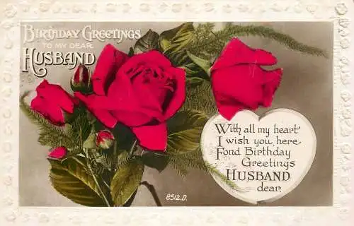 Holiday postcard Birthday husband's birthday roses