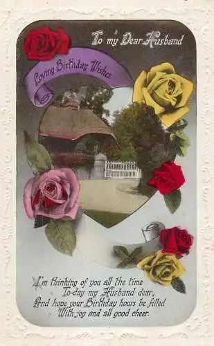 Holiday postcard Birthday dear husband rose
