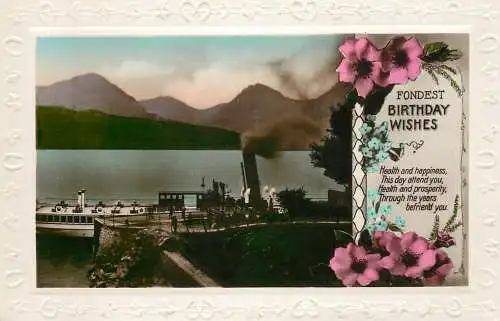 Holiday postcard Birthday wishes paddle boat ship