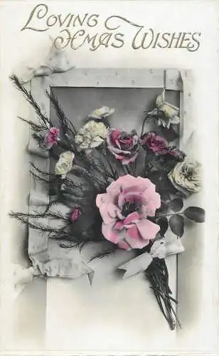 Holiday postcard loving Christmas wishes flower bouquet