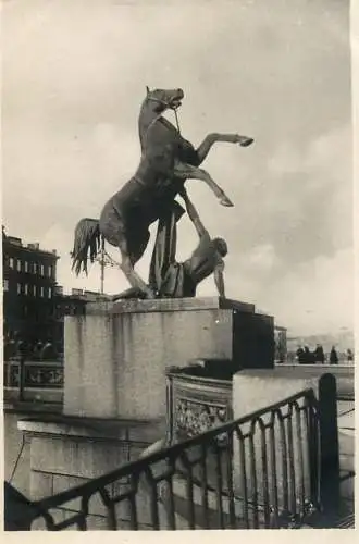 Russia Leningrad palace and sculptures horse and man