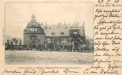 AK Gruss aus Berlin offizer Kasino d. Konigin Augusta Garde Grenadier Regiments 1905