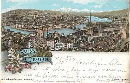 Gruss aus Zurich Litho 1900 sent to Arad Romania