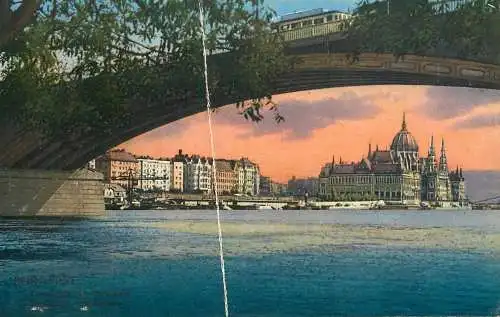 Hungary Budapest Parliament building & Danube illustration