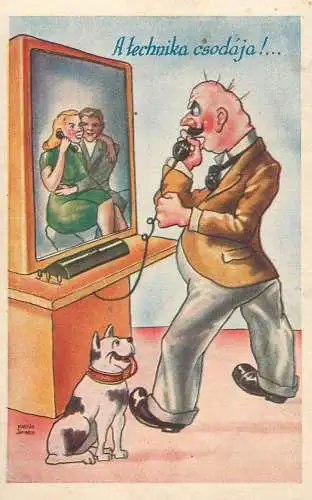 Humorous postcard with telephone
