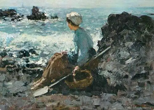 Fine arts postcard painting N. Grigorescu fisher woman at Granville