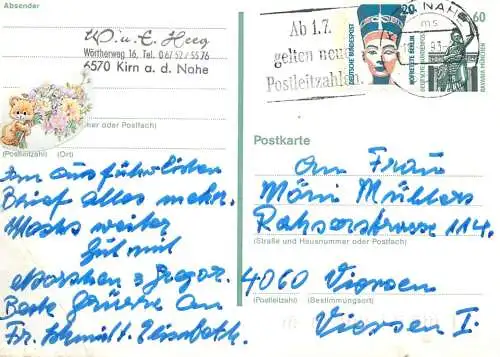 Postal services stationery postcard Germany personal corespondence 1993