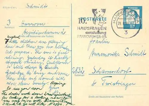 Postal services stationery postcard Germany personal corespondence 1963