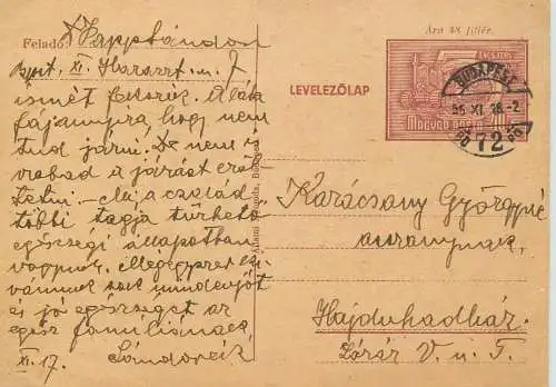 Postal services stationery postcard Hungary personal corespondence