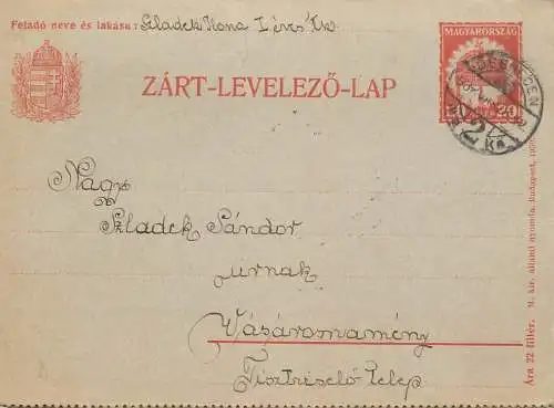 Postal services stationery postcard Hungary personal corespondence 1928