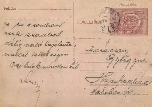 Postal services stationery postcard Hungary personal corespondence