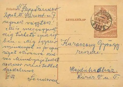 Postal services stationery postcard Hungary personal corespondence 1969