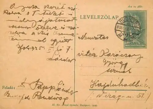 Postal services stationery postcard Hungary personal corespondence 1968