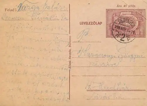 Postal services stationery postcard Hungary personal corespondence 1959