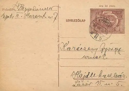 Postal services stationery postcard Hungary personal corespondence