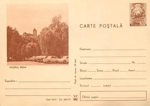 Postal services stationery postcard Romania Bran museum