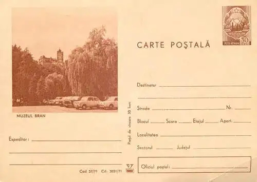 Postal services stationery postcard Romania Bran museum