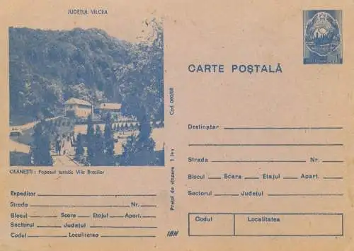 Postal services stationery postcard Romania Olanesti Vila Brazi