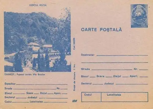 Postal services stationery postcard Romania Olanesti Vila Brazi
