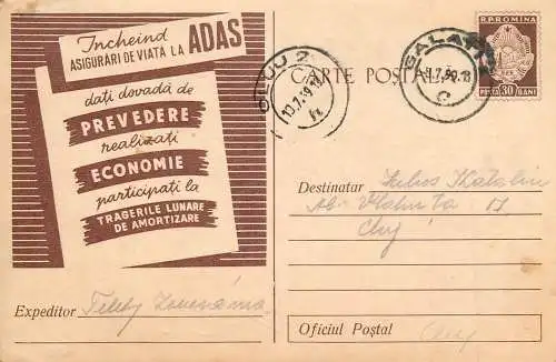 Postal services stationery postcard ADAS life insurance 1959