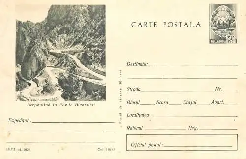 Postal services stationery postcard Serpentine in Bicaz mountain pass