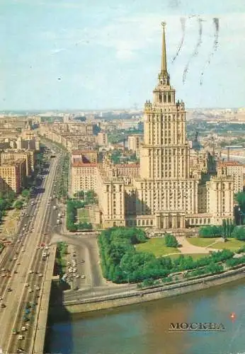 Russia Moscow Kremlin scene and hotel Ukraina aerial