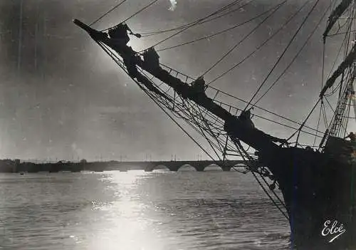 France Bordeaux sunrise over Garonne sailing vessel front side partial view
