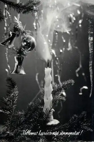 Christmas greetings decorated fir tree detail view