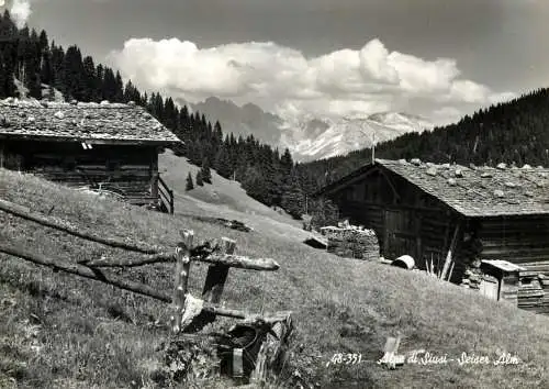 Italy Alpe di Siusi Seiser Alm wooden cottages