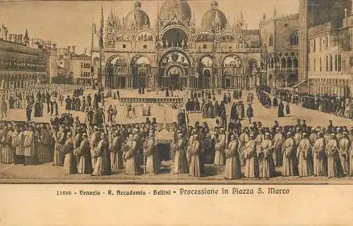 Venezia fine art postcard R. Accademia Bellini processione in piazza S. Marco