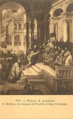 Venezia fine art postcard R. Accademia P. Bordone la consegna dellánello al Doge Gradenigo